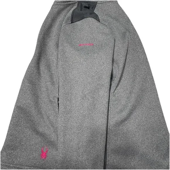 Spyder Women's Large Waffle Knit Fleece Lined Jacket Gray Pink Full Zip Hooded - Picture 11 of 14